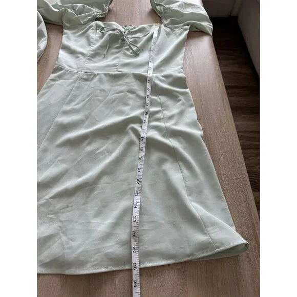 Abercrombie Long-Sleeve Lace-Up Flirty Mini Dress Mint Green Size Medium - Picture 6 of 8